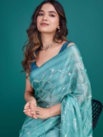 Sky Blue Shimmer Georgette Designer Saree